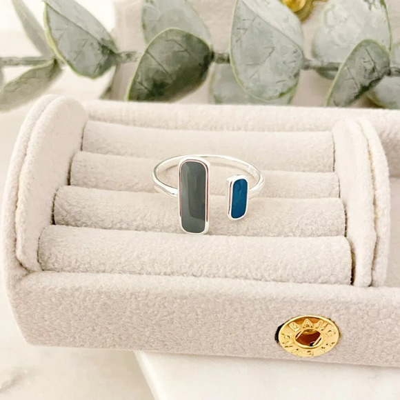 925 Sterling Silver Bar Ring Minimalist Dainty Bar Ring Blue Double Bar Ring - Picture 5 of 9